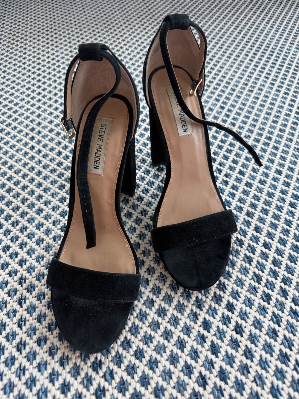 Steve Madden Black Suede Ankle-Tie Block Heel Sandals